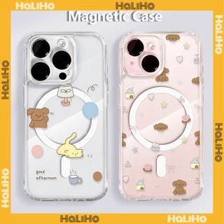 Haliho -  Cho iPhone 15 Pro Max iPhone 11 Ốp Lưng Từ Tính Mạnh Acrylic Trong Suốt Cứng Ban TPU Mềm Khung Chống Sốc Chú chó nâu và chú mèo vàng dễ thương iPhone 14 13 12 Pro Max XR XS 7 8Plus