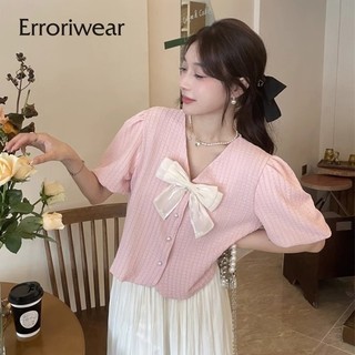 Erroriwear Áo Sơ Mi Nữ Cổ Chữ V NơSlim Fit Tay Ngắn Tất Cả Macth