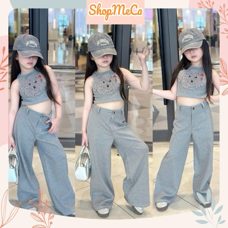 Set bộ bé gái HA2, Set áo croptop gấu quần ống rộng cho bé gái