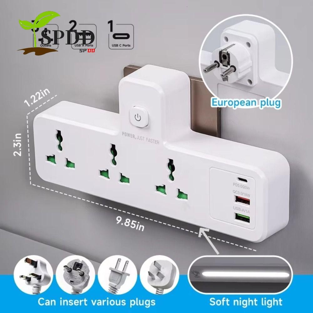 Spdd AC Outlet Power Strip, Type C EU UK US Plug Extension Ổ cắm mở rộng, Bộ sạc điện thoại đa cổng 