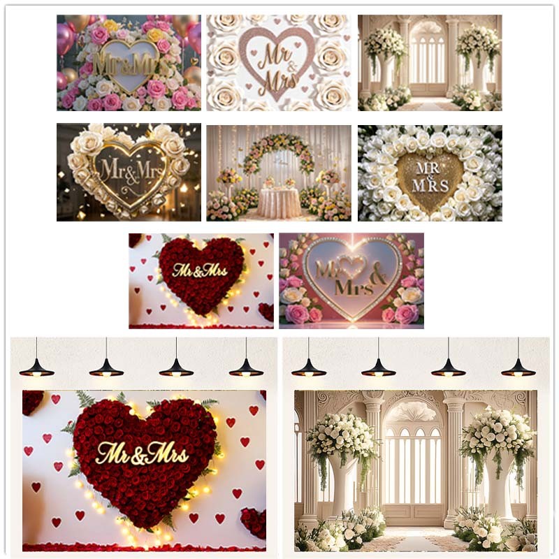 TỐT NHẤT "Mr & Mrs" Phông Nền Đám Cưới Hoa Trái Tim Studio Ảnh Nền Biểu Ngữ Cho Tiệc Kỷ Niệm Trang T