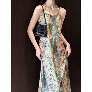 Cam Zhi 2024 Xuân Hè Mới Pháp Retro Nghệ Thuật Phong Cách Sơn Dầu Sling Đầm Nữ Cạnh Giả Phong Cách Dài Đầm 718