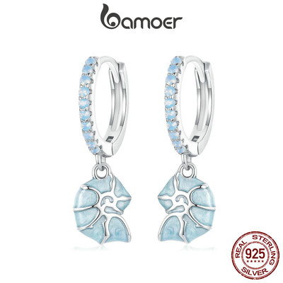 Bamoer 925 Sterling Sliver Vòng Bông Tai Xanh Seashell Thiết Kế Hàng Ngày Ocassion Trang Sức Quà Tặng Cho Nữ