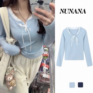 Áo Coquette Tay Dài Áo Croptop Dài Tay Áo brandy Áo Kiểu Nữ Đáy Mùa Xuân Thu 2024 Phong Cách Mới Slim-fit Áo Thun Dài Tay Giả Hai Mảnh Top