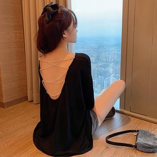 Yuewen Tay Ngắn Dây Top Nữ Phong Cách Mới Thiết Kế Mùa Hè Cảm Thấy Ngọc Trai Rỗng Rời Kích Thước Lớn Gợi Cảm 100kg Áo Thun