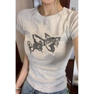 【100% cotton 】Áo baby tee Áo Thun ôm body Áo y2k Áo thun ngắn tay in hình sáng tạo mùa hè dành cho nữ