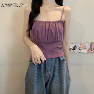  SOERVIMY Áo 2 dây áo ba lỗ Thời trang hàn quốc sang trọng chic Thông thường Phong cách WBX24406OW 19Z240506 