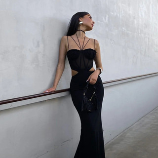 Đầm đeo thắt lưng lưới DUNEA