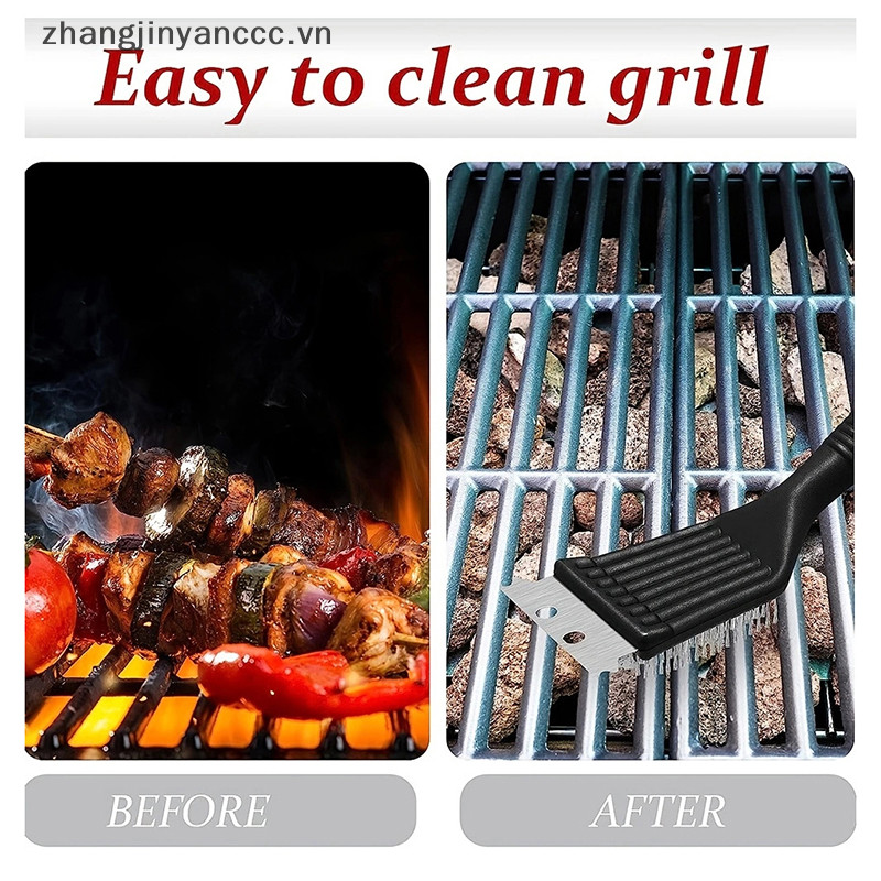 ღzjღ Bàn chải làm sạch nướng BBQ Dụng cụ làm sạch Bàn chải nướng Dụng cụ cạo dây thép không gỉ Phụ kiện BBQ tại nhà ngoài trời ^ c ^