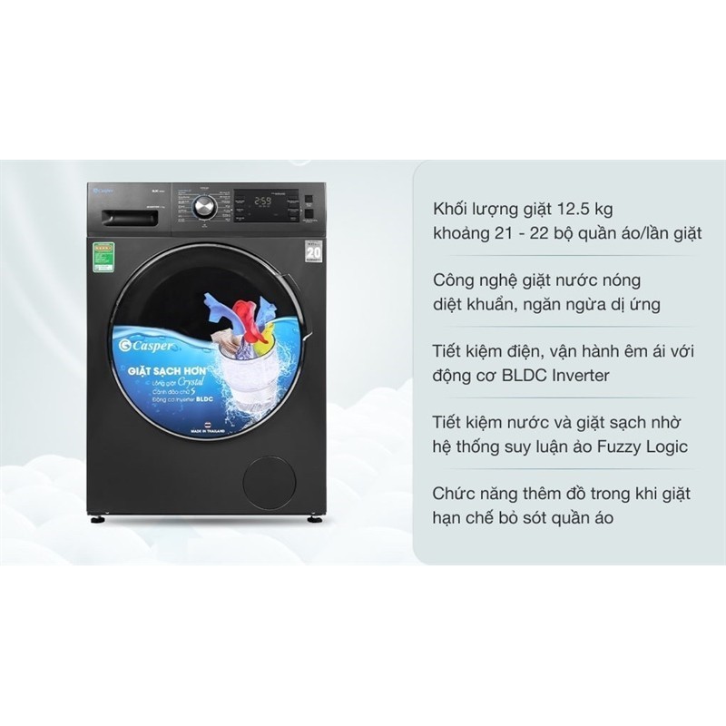 Máy giặt Casper Inverter 12.5 kg WF-125I140BGB - THÁI LAN