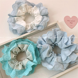 Sữa Xanh Thêu Hai Lớp Ren Ruột Lớn Dây Buộc Tóc Cuộn Dây Tóc Hàn Quốc Tươi Phụ Kiện Tóc