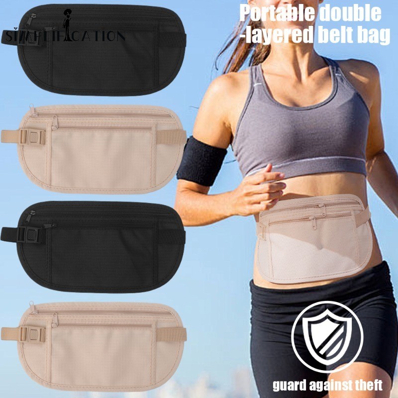 1 Gói thắt lưng du lịch thể thao hai lớp di động - Túi thắt lưng chống nước nhẹ vô hình - dành cho túi thắt lưng tiền hộ chiếu Unisex