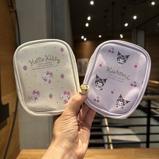 Hoạt hình dễ thương sanrio hai mặt in pu dây kéo túi đựng mỹ phẩm ví đựng tiền xu túi bảo quản di động kuromi melody