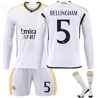   Uhome  23 Seazon Bóng Đá Trẻ Em & Người Lớn Áo Jersey Tay Dài Trẻ Em Real Madrid 5 # Bellingham 7 # VINI JR Bộ Bóng Đá Nam Có Tất 