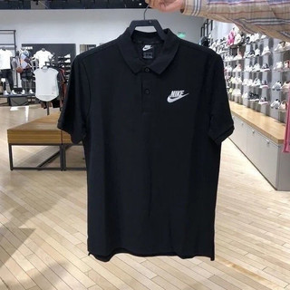 Nike thêu logo áo sơ mi polo nam tay ngắn đen / trắng / xám