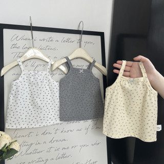 Bé Gái Áo Vest Họa Tiết Hoa Mùa Hè Trẻ Em In Hình Nơ Không Tay Áo Sơ Mi Đáy Dễ Thương