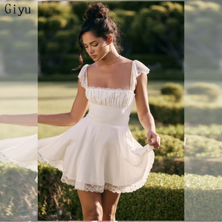 Váy ngắn tay GiyuA màu trơn, phong cách nữ tính cổ điển