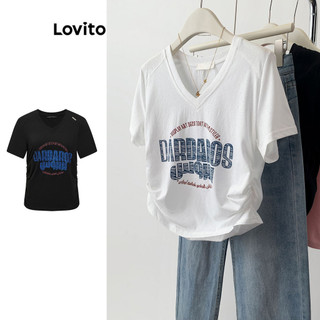  Lovito Áo thun xếp nếp thư giản dị dành cho nữ LNA24020 (Trắng)