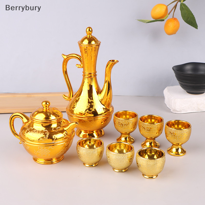 Berrybury Ấm Siêu Tốc Cà Phê Bộ Nồi Rượu Vintage Bình Trà Tinh Tế Ấm Trà Vàng Hộ Gia Đình Cổ Điển Đền Cung Cấp Cốc MỚI