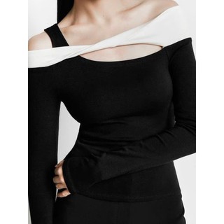 Áo thun đen phối lệch vai tay dài cut out thời trang cá tính