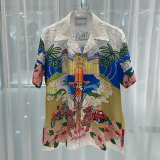 CASABLANCA 2024Early Spring New European and American Fashion Casual Men's Digital Printing Short-Sleeved Shirt Trendy Men's Shirt