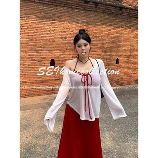 [SEI HOME]Plus Size Summer New Style FatmmSlimming Bow Adjustable Pure DesireaWord Halter Dress Women