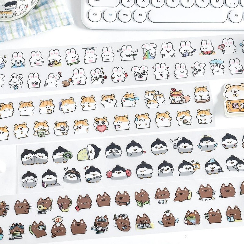 Mr. Paper 1 vé/túi Dán chống thấm nước PET Phim hoạt hình dễ thương Con thỏ Những con chim cánh cụt Hình dán động vật Không cắt dán Sáng tạo tài khoản Nguyên liệu ghép đôi goolka DIY điện thoại di động Tấm thiệp điện tử ShuiBei Hình dán trang trí