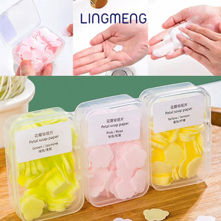 Lingmeng 100 hộp xà phòng giấy hoa mini dễ thương, dùng một lần, có hộp đựng