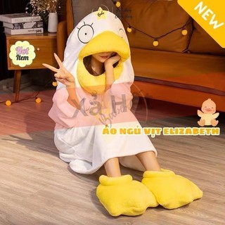 Đồ Ngủ Hình Vịt Elizabeth ZenBabe Áo ngủ Thú Hở mặt Thu Đông Hottrend Tặng Kèm dép Vịt