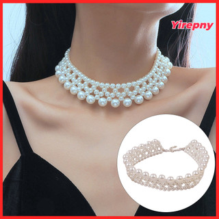 Yirepny Vòng Cổ Nữ Ngọc Trai Giả Đối Xứng Nhiều Lớp Màu Trơn Mịn Choker Công Chúa Sang Trọng Phong Cách Hoàng Gia Trang Trí Cổ Trang Sức Dự Tiệc Cưới Cocktail Vòng Cổ Nữ
