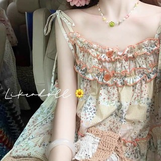 Đầm hoa gió ngày lễ bên bờ biển Ren chắp vá dây váy rộng
