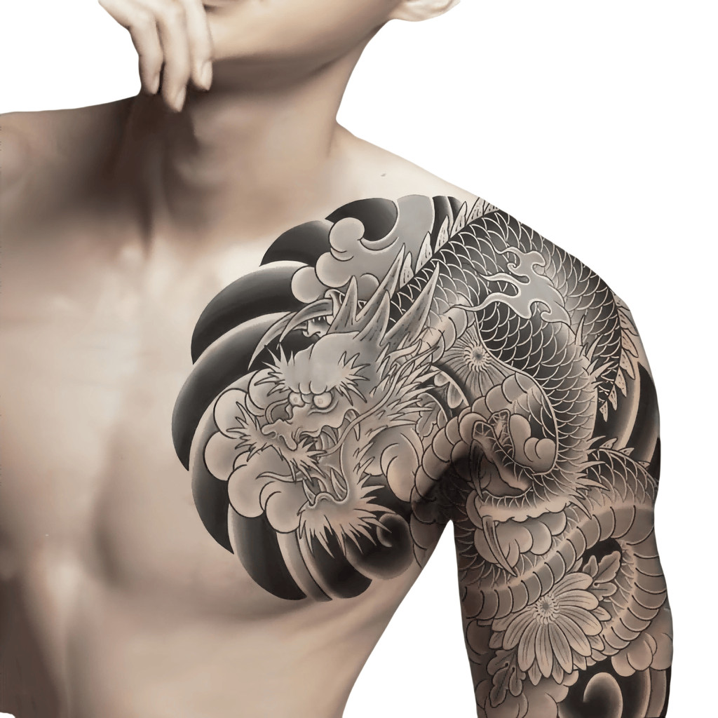 Hình Xăm Tạo hình ngực Phụ kiện hình xăm 3D xăm Nam ba chiều nam trẻ hóa dán hàng ngày 3D thời trang