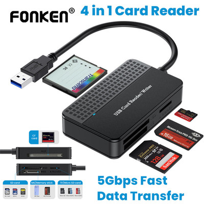 Fonken 4 trong 1 USB3.0 Type-C Đầu Đọc Thẻ Nhớ 5Gbps SD TF CF MS Card Adapter 20cm Cáp Cho Laptop PC