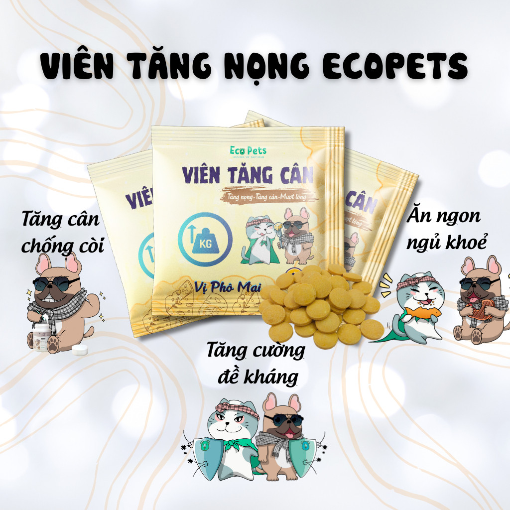 Viên Tăng Cân, Tăng Nọng Bổ Sung Dinh Dưỡng Ecopets - Giúp Chó Mèo Tăng Cân, Tặng Nọng