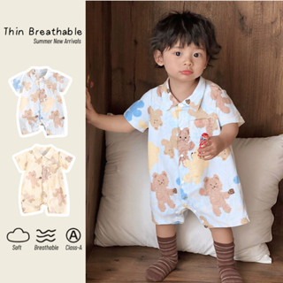 Mùa Hè Mới Quần Áo Cho Bé Trai Bé Gái Ngắn Tay Polo Body 0-28 Tháng Mỏng Hoạt Hình Gấu Siêu Đẹp Trai Áo Liền Quần Ảnh Sinh Nhật