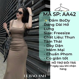 Đầm 2 Dây Body Nữ Hở Lưng Dáng Dài Trơn Basic Siêu Tôn Dáng
