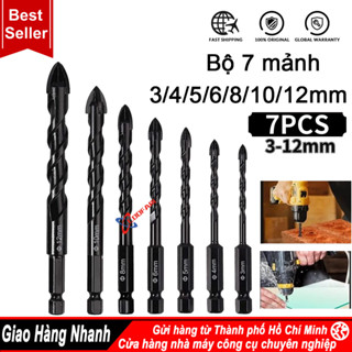 Bộ 7 mũi khoan đa năng chân lục giác 4 cạnh thép đen Nhật Kapusi JAPAN, khoan sắt, khoan kính thủy tinh, gạch men đá gốm