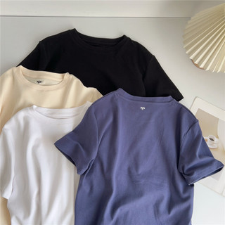 Phong Cách Hàn Quốc Cơ Bản Trắng Chải Cổ Tròn Ngắn Tay Áo Thun Nữ Mùa Xuân Rời Slim Fit Giảm Béo Bên Trong Đáy Áo Sơ Mi Top