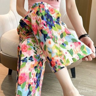 Mùa Hè Hoa Cúc Cotton Lụa Pyjama Quần Nữ Kích Thước Lớn Rời Cotton Lụa Quần Muỗi Nhân Tạo Cotton Quần Voi Kẻ Sọc In Quần Dài Thẳng Quần Cao Cấp Đi Biển Quần Thường Ngày Quần Nữ