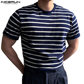 Ncerun nam hàn quốc cổ tròn tay ngắn sọc rời áo thun