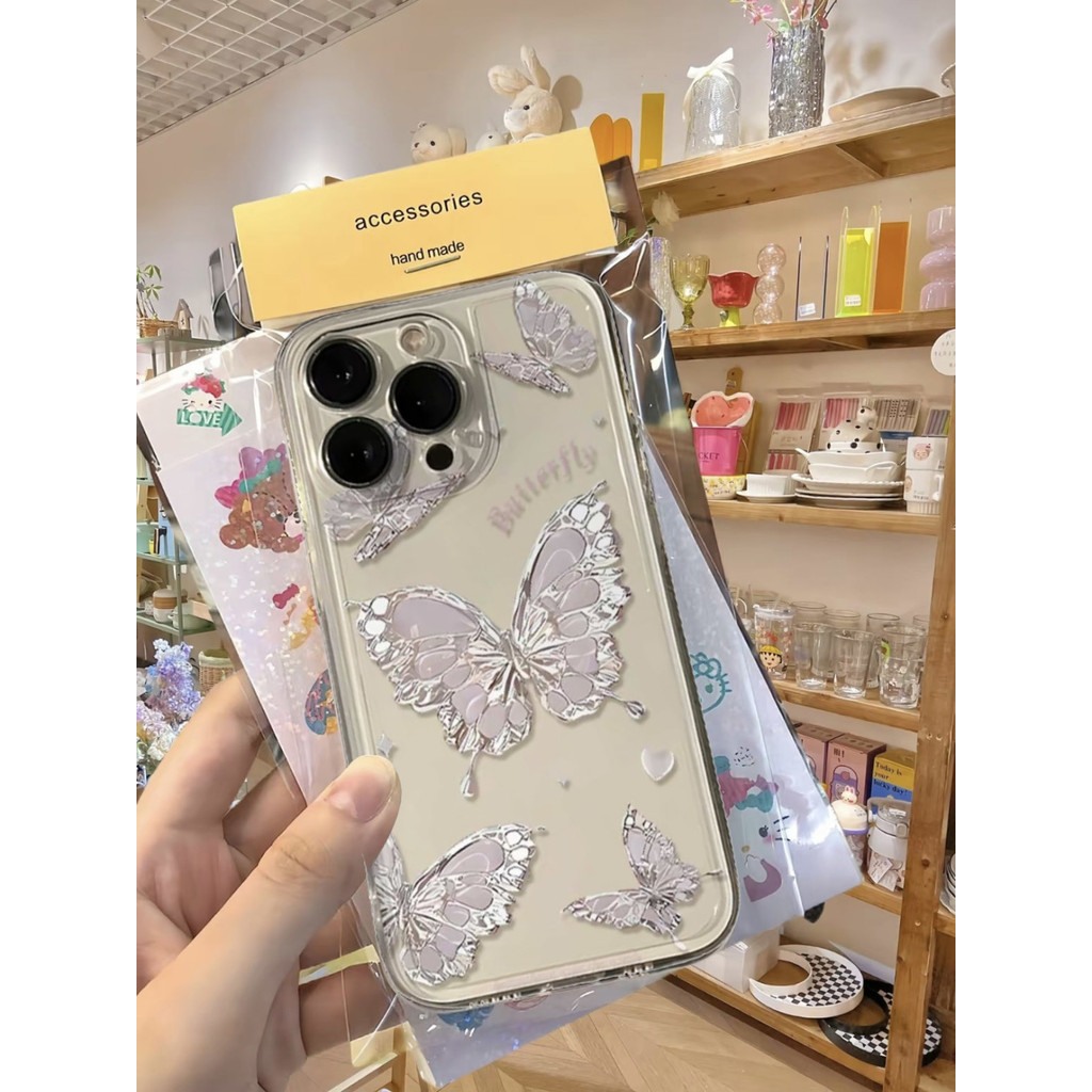 Thích hợp cho ốp lưng iPhone IP15 PRO MAX Kawaii IP7 IPXS Kim loại thời trang Ánh sáng tím Bướm IPXS