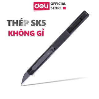 Dao Rọc Giấy Deli Cao Cấp Lưỡi Thép Không Gỉ SK5 Dao Rọc Mini Bỏ Túi Kim Loại Tiện Lợi Văn Phòng Học Sinh
