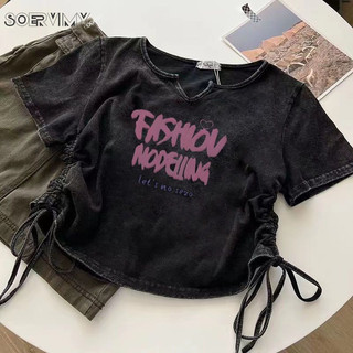 SOERVIMY áo phông áo thun nữ croptop baby tee Thời trang Trendy Vintage Thể thao WTX2440E6Y 17Z240425