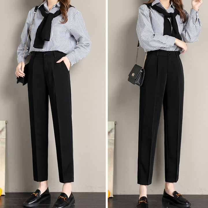 Quần tây nữ lưng cao đi làm, đi học đen, xanh đen có đai lưng Xưởng Quần Tây 3A quần baggy đứng form
