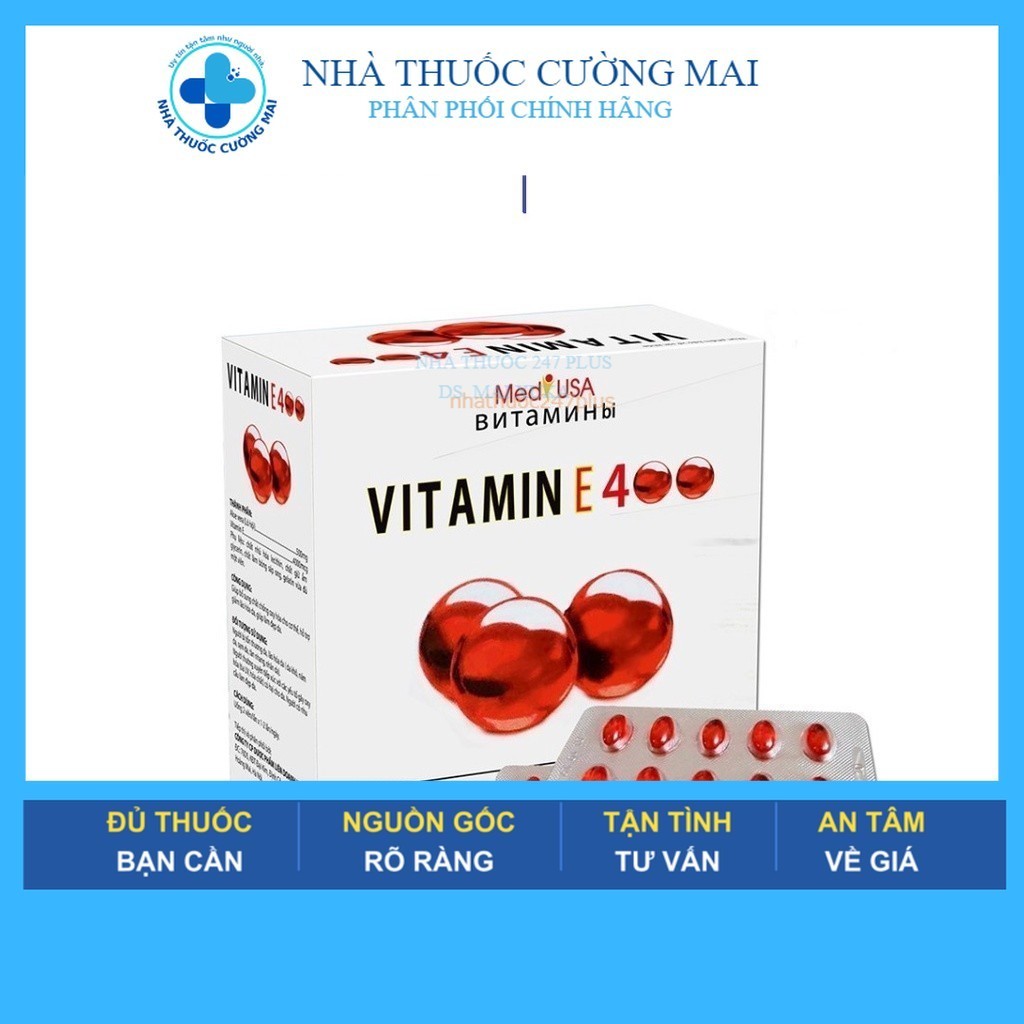 Viên uống đẹp da Vitamin E400 E Đỏ 4000mcg, Aloe vera 500mg - Hộp 100 viên