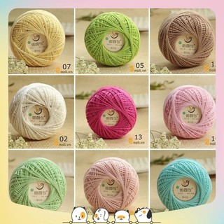 Sợi cotton ruyi 1.0mm 100% cotton móc khăn trải bàn, đồ decor, doily, váy áo mùa hè, bikini, croptop (Đủ bảng màu 01-20)