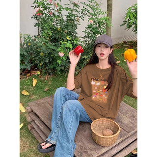 Fashmily Hàng Sẵn Có 100% Cotton Oversize Áo Nữ Mới Mùa Hè Hàn Quốc Tay Ngắn Thời Trang Unisex Tee Rời Cổ Tròn Quần Áo Nam
