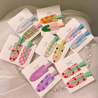 Nữ Nhựa Hàn Quốc Sọc Hình Học Kẹp Tóc Trái Tim Trái Cây Kẹp Tóc