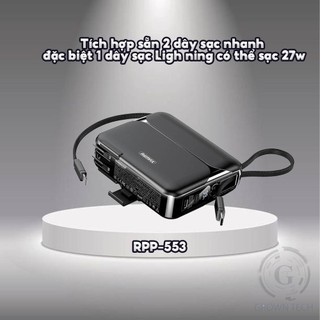 Cục sạc dự phòng chính hãng dung lượng 20000mAh, RPP-553 cốc  kiêm pin siêu nhanh 27W đa năng tiện dụng 2024