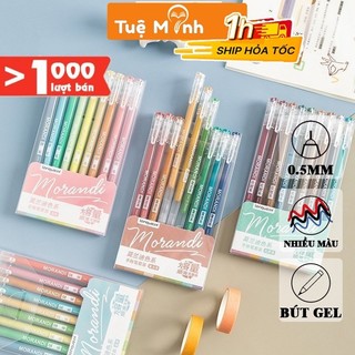 Set 9 bút gel Morandi nét 0.5mm nhiều màu, bút viết nét mượt cho học sinh, văn phòng